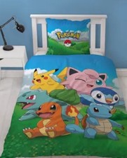 Pokémon, Parure de Lit Enfant Réversible, Pikachu, Salameche, Carapuce, Housse d