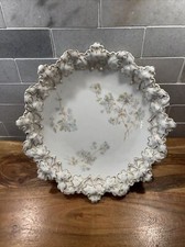 Antique 1904 Zeh Scherzer Red Deer Blue Flowers Gold Scalloped Plate