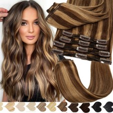 Double Weft 170G Clip In Human Remy Hair Extensions Full Head Thick Highlight 8A