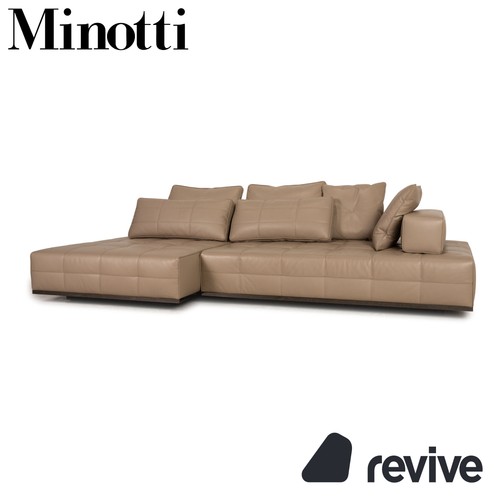 Canapé angle cuir beige - cuir,