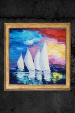 NOLAC - "Régates" (80x80 cm) - Huile Couteau PIÈCE MAÎTRESSE - Grand Format