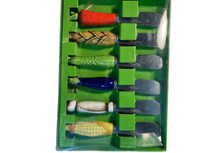 Vintage Cheese Spreader Knives Set of 6 Stainless Japan Vegitable Motiff