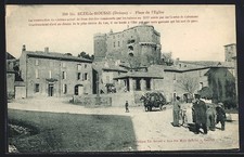 Old postcard Suze-la-Rousse, view of the church square, horse cart, men and g 