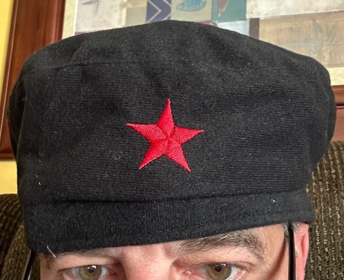 Red star beret black hat - star,