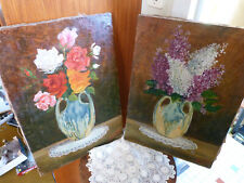STUNNING PAIR OF HST PAINTINGS "FLOWERS IN A VASE" 1950s