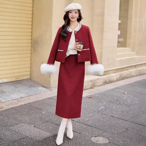 Veste jupe longue rouge - veste,