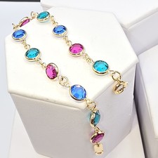 Swarovski Swan Signed Bracelet Multicolor Crystal Gold Tone 6.5"