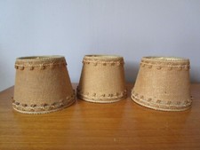 3 Small Antique Brown Fabric / Burlap Shades with Braids