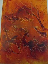 L Framing of Young Antillopes: Small Oil Signed Painting