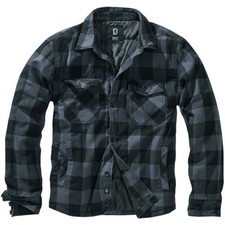 Brandit Lumber Veste Homme Manteau Rembourrée Chemise À Carreaux Chaud Noir Gris