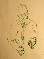 Stéphane FANIEL (1909-1978) RARE DRAWING INK MEN TABLE EXPRESSIONISM 1970 a