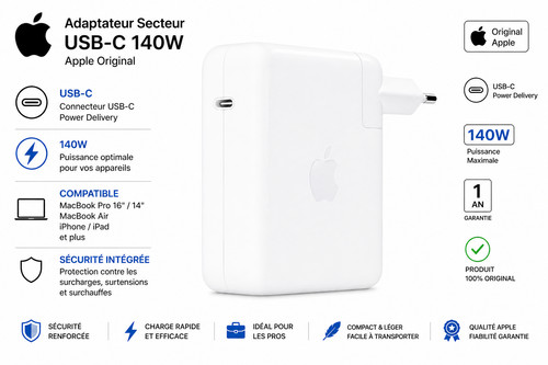 Apple 140w usb - usb-c, adaptateur