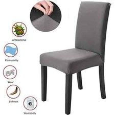 Lot de 6 Housses de Chaise Extensible Elastique Gris Doux  Strech Résistant