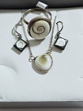 Antique Vintage 925 Silver Set Earring Chain Ring