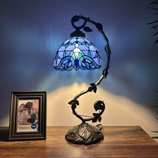 Tiffany Style Table Lamp Blue Stained Glass Baroque Style LED Bulb 21"H*11"W*8"D