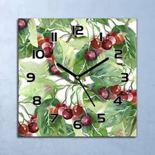 Horloge Murale Design En Verre Cerise Bush Vert Peinture Branches 30x30
