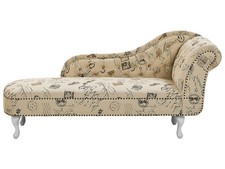 Chaise Longue Côté Droit Méridienne en Tissu Imprimé Beige Style Elégant Nimes