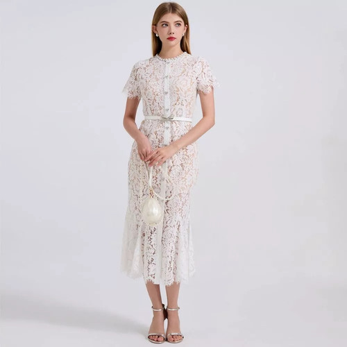 Robe blanche dentelle - blanche, en