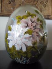 9" Large Pewter/Silver Floral Porcelain Egg Beautiful Hand Painted Floral/Bird