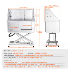 Baignoire Toilettage Chien Animaux De Compagnie 127 Cm Électrique Réglable