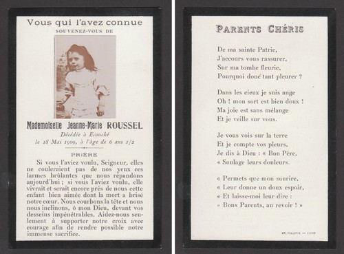 Image pieuse mortuaire m - -, m.lle