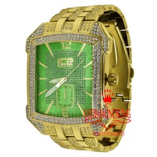 Mens Green Dial Gold Tone
