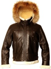 Blouson aviateur en cuir de mouton véritable bombardier marron B3 fourrure...