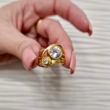 VINTAGE Bague Toi Moi plaque or zircon 54 Gold plated Crossover ring Anello