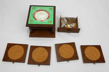 Casino Roulette Game Table wood cabinet  & 4 coasters Set Vintage NOS 1970's