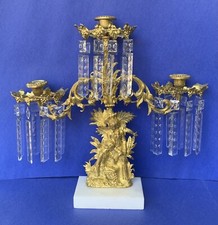 ANTIQUE-GIRANDOLE-DORE-GOLD GILT-BRONZE-ROMANTIC COUPLE-LUSTERS-CANDELABRA-3 Arm