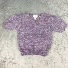 Vtg Lord & Taylor Sweater Womens S Purple Puff Sleeve Angora Rabbit Buttons