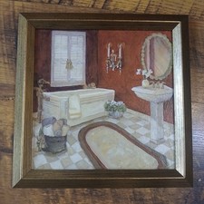 "Salon Rouge" Wall Art 9.5" Square Framed Bathroom Print 
