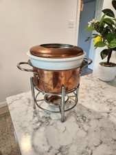 Williams Sonoma Ruffoni Fondue Pot Copper Porcelain Set