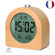 HOMVILLA Réveil Numérique en Bois Réveil Matin Multifonctions Horloge Numérique 