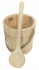 Seau bois sauna 5L + louche + corde – accessoire bain vapeur