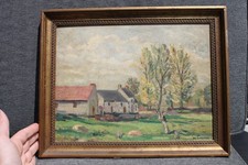 Tableau Huile signée De Gouyon Paysage Maisons Encadré