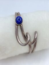 VTG STERLING SILVER & LAPIS LAZULI MODERNIST CUFF BRACELET 31.4g #ybe