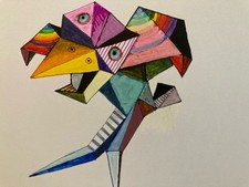 Peinture Art 1980 Gouache