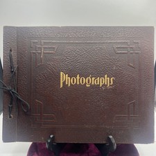 Vintage Black String Tied Photograph Album Blank Pages 16 Empty Embossed