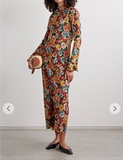 NEW DOEN Musetta floral-print silk crepe de chine midi dress Sz S $480