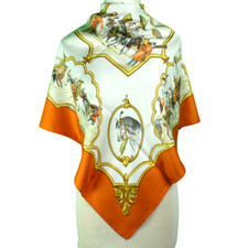 HERMÈS "LES CHEVAUX DES MOGHOLS" By J.de Fougeroll Vintage Luxury Silk Scarf 34"