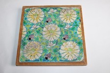 Gien or Longwy Earthenware Tile Coaster, Enamels, Flowers Art Nouveau