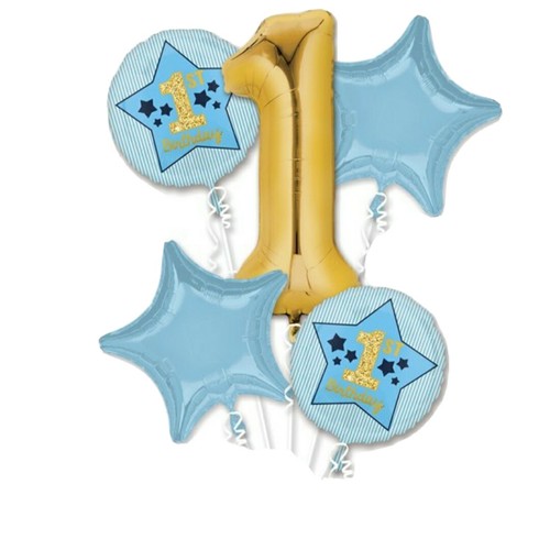 Bouquet ballons bleu - bouquet, or