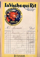 publicité vieux papiers  facturette utilisée  LA VACHE QUI RIT   P26547