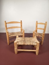 Beautiful Wooden and Wicker Doll Living Room, Vintage Doll Furniture