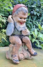 ANCIEN NAIN DE JARDIN GNOME TERRE CUITE DEBUT XX BELLE PATINE ALLEMAND BARBOTINE