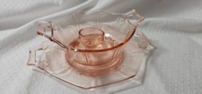Vintage Liberty Glass Pink Egg Harbor Mayonnaise Salad Cream Server w Underplate