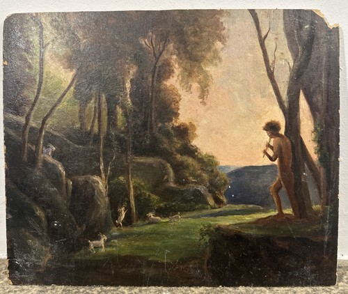 Huile sur panneau scène - huile,