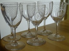 CLICHY 6 ANTIQUE CRYSTAL APERITIF GLASSES 19TH CENTURY NAPOLEON III MONOGRAM