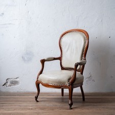 Louis XV Style Fauteuil in Leather, 19th Century 